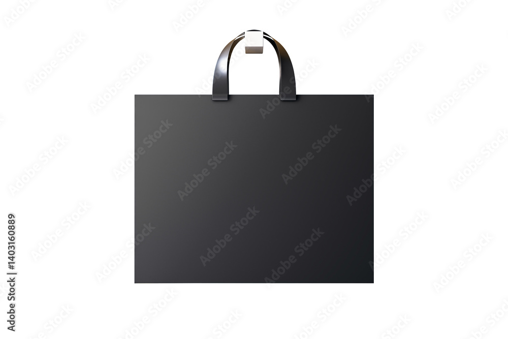 Black shopping bag with glossy handles, clean graphic style, isolated on white background. Concept of mockup, branding, and layout. 3D Rendering Black shopping bag with glossy handles, clean graphic style, isolated on white background. Concept of mockup, branding, and layout. 3D Rendering
