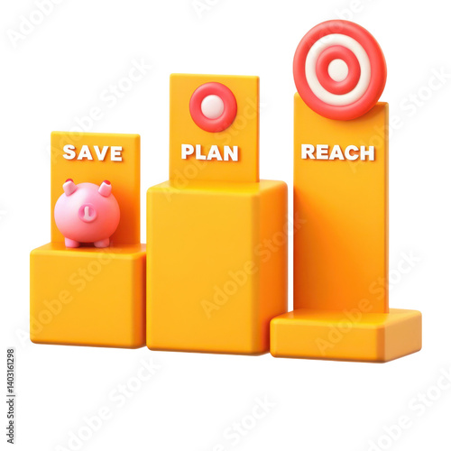 Colorful piggy bank with targets representing saving, planning, and reaching goals.