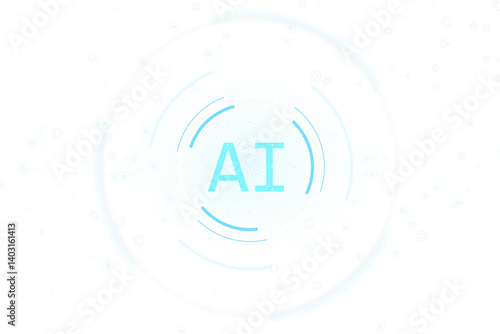 Abstract AI icon in blue circle with digital elements, futuristic tech style, isolated on white background. Concept of artificial intelligence. 3D Rendering.