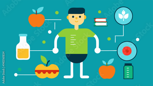 These descriptions can be used as a basis for creating vector illustrations that visually represent the concepts of chemistry optimization through diet and lifestyle adjustments