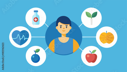 Personalized Health Insights An infographic showing personalized health tips derived from DNA test results with icons representing diet exercise and wellness.