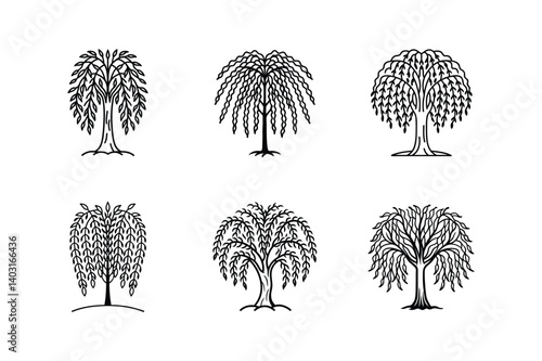willow icon line art vector illustration