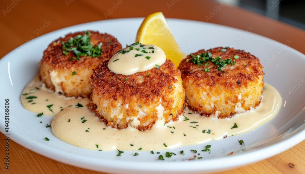 Crispy seafood cakes with sauce Crispy seafood cakes with sauce
