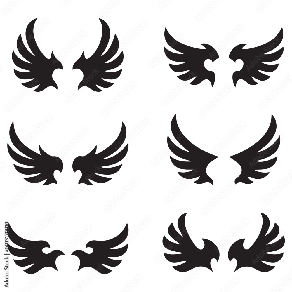 Fototapeta premium Vector Black silhouettes Dragon Crest Wings. with white background