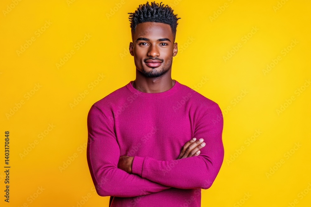 Confident African American Man in Magenta Sweater Confident African American Man in Magenta Sweater