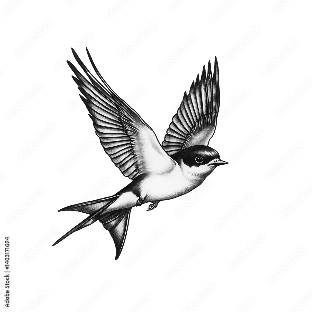 Obraz premium Monochrome Bird in Flight Elegant Black and White Avian Illustration