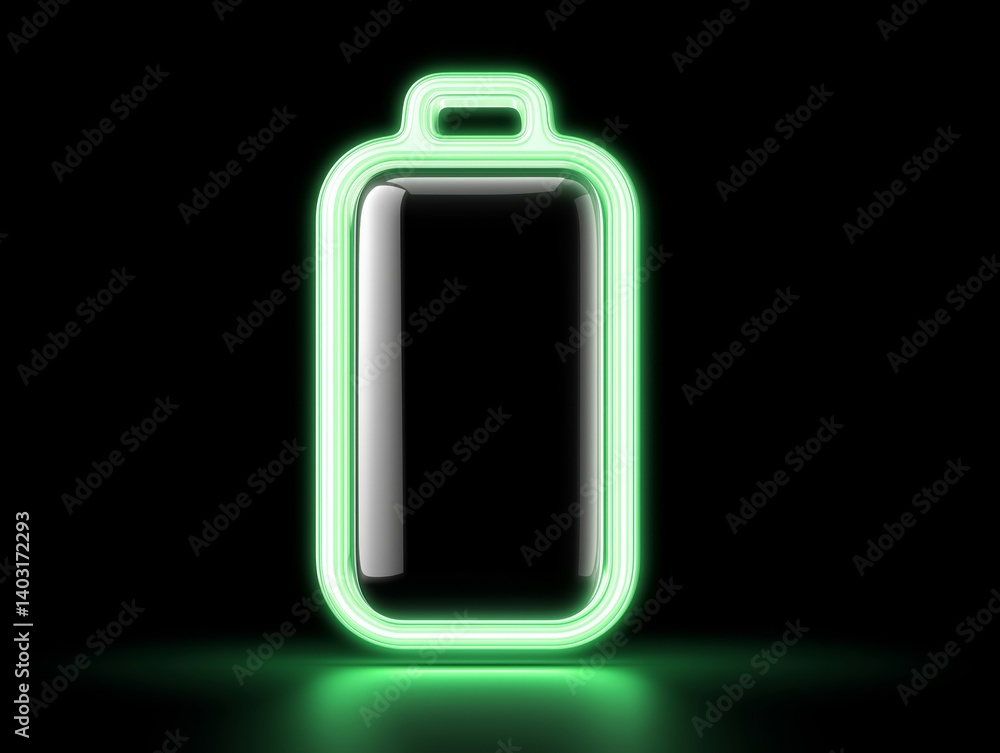 Battery icon with charging animation glowing in green against tech mobile interface mockup, showcasing modern technology design in high resolution. glowing battery icon with a charging animation Battery icon with charging animation glowing in green against tech mobile interface mockup, showcasing modern technology design in high resolution. glowing battery icon with a charging animation