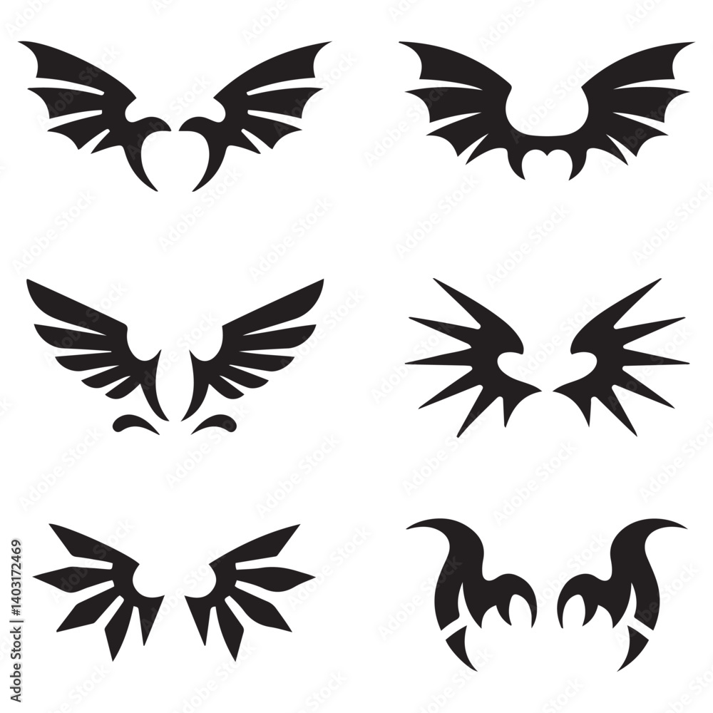 Fototapeta premium Vector Black silhouettes Dragon Crest Wings. with white background
