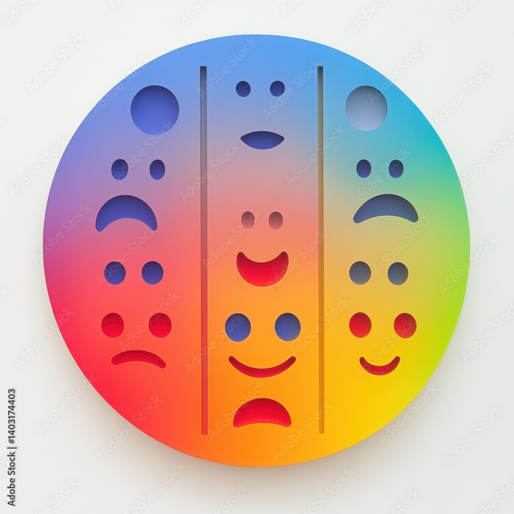 Fototapeta premium Circular gradient with cut out emoticons depicting various emotions