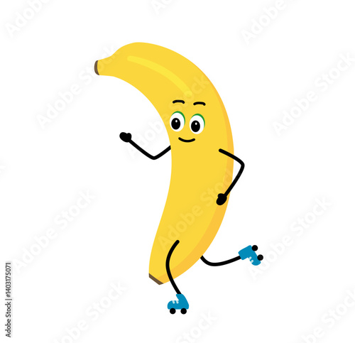 A cute, strong banana. The concept of classes in the gym with the image of banana, health, fitness. Vector illustration in flat style.
