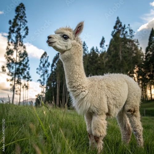 young llama alpaca in the grass