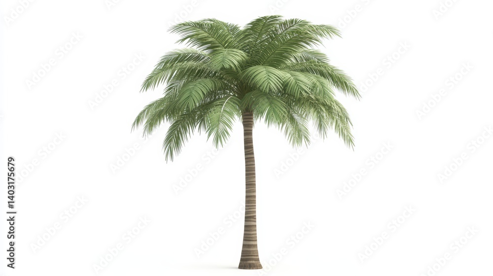 Obraz premium Palm tree with lush green fronds against a white background