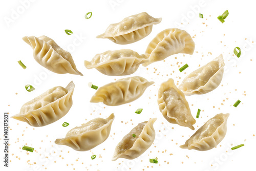 Wallpaper Mural falling or floating pieces of chicken gyoza dumplings on isolated transparent background.png Torontodigital.ca