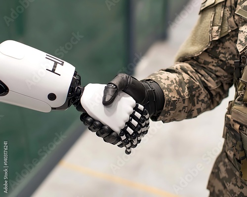 Obraz na płótnie Robot Soldier Handshake. w salonie