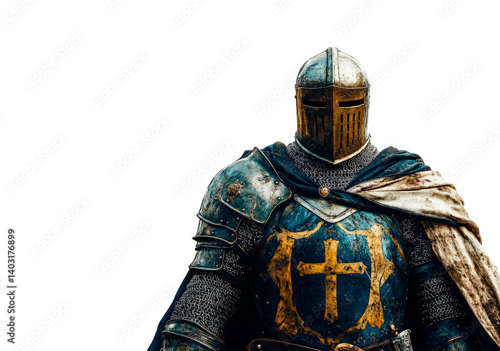 Valiant knight stands proudly in full armor isolated on transparent background Valiant knight stands proudly in full armor isolated on transparent background