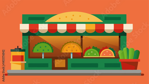 A traditional Mexican taqueria with a large tray of freshly made tacos and quesadillas on display.