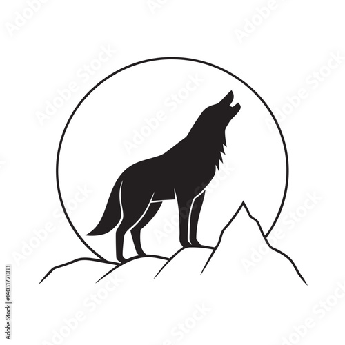 Wolf howling on rocky hilltop silhouette