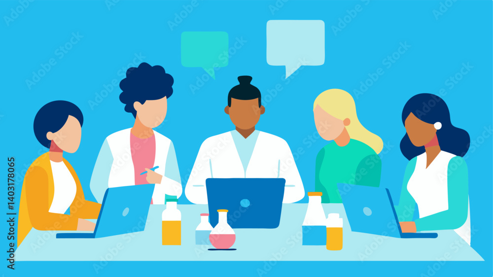 Research Team Collaboration A diverse team of scientists gathered around a table discussing their findings and brainstorming ideas with papers and laptops tered around. Research Team Collaboration A diverse team of scientists gathered around a table discussing their findings and brainstorming ideas with papers and laptops tered around.
