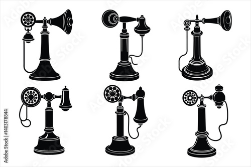 Set of candlestick telephone silhouette vector icon illustration on white background.