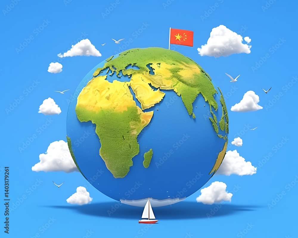 Naklejka premium World Globe with Sailboat