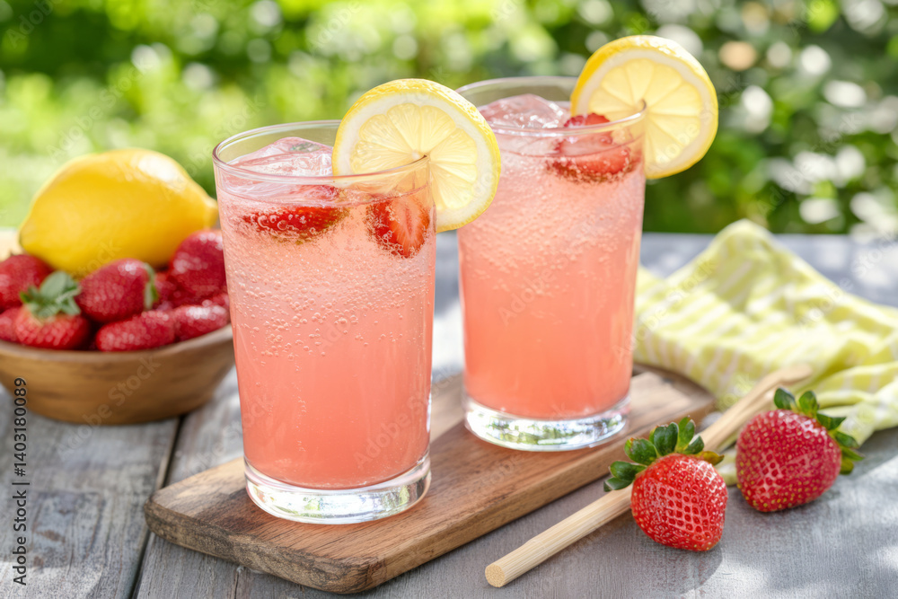 Refreshing summer cocktail with strawberry and lemon looks so delightful Refreshing summer cocktail with strawberry and lemon looks so delightful