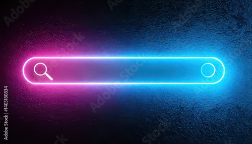 Futuristic neon search bar glowing on dark surface, creating clean and minimal design