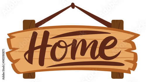 A rustic wooden sign with the word HOME painted in elegant calligraphy propped up on a mantel or hung above a doorway.