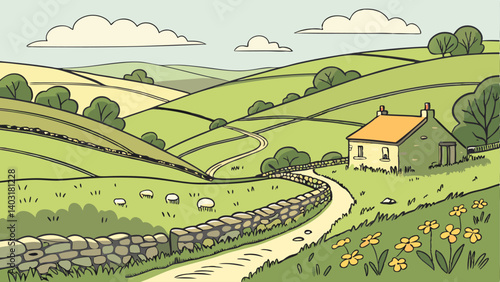 rural landscape with a village