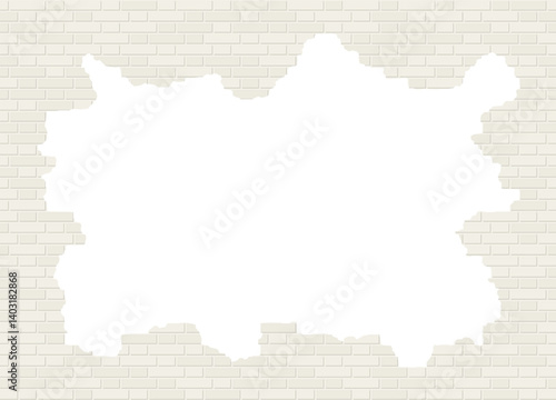 Vector broken white brick wall background with big hole