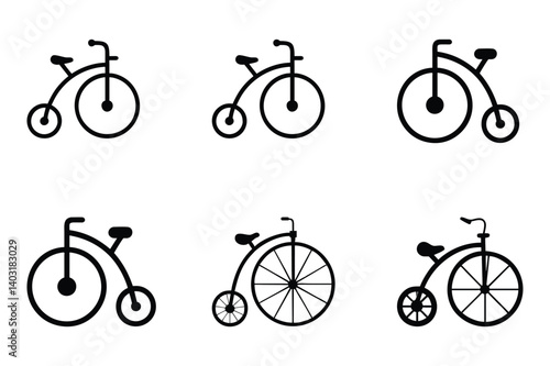  Set of old high wheel bicycle vector icon illustration on white background.