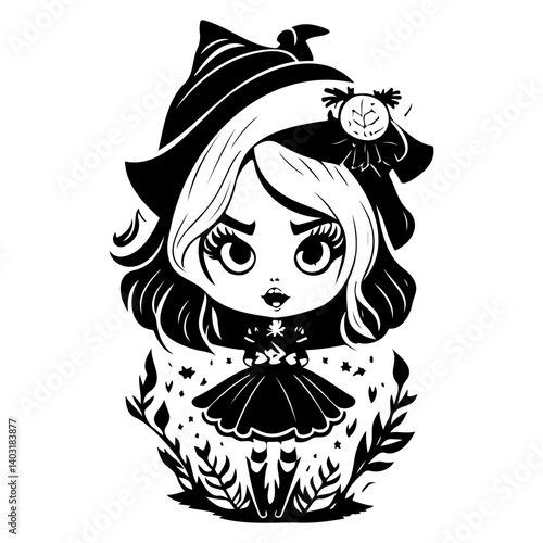 Enchanting witch vector illustration black white