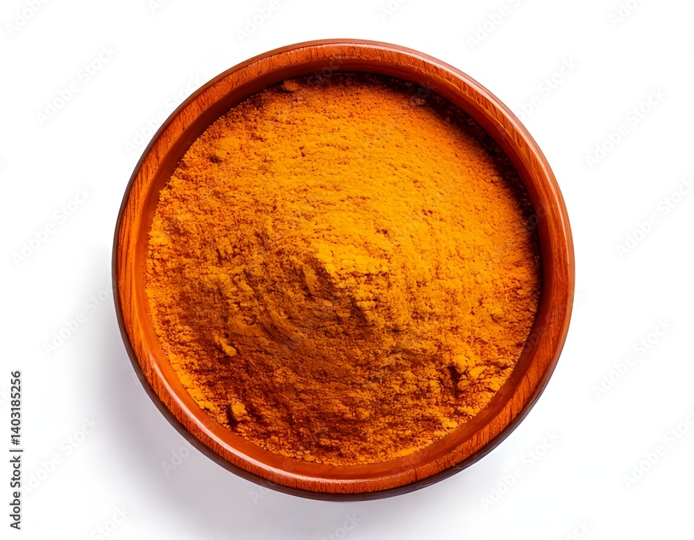 curry powder in bowl, top view, isolated on a white background. curry powder in bowl, top view, isolated on a white background.