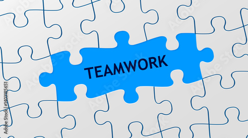 White jigsaw puzzle game texture incomplete or missing piece. Top view. Teamwork. Copy space.