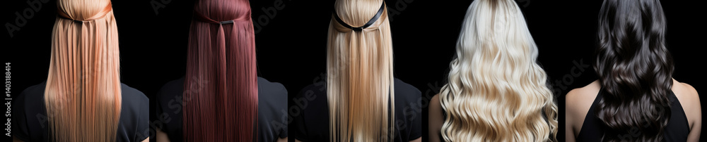 Naklejka premium Variety of Half-Up Hairstyles on Long Wavy and Straight Hair.