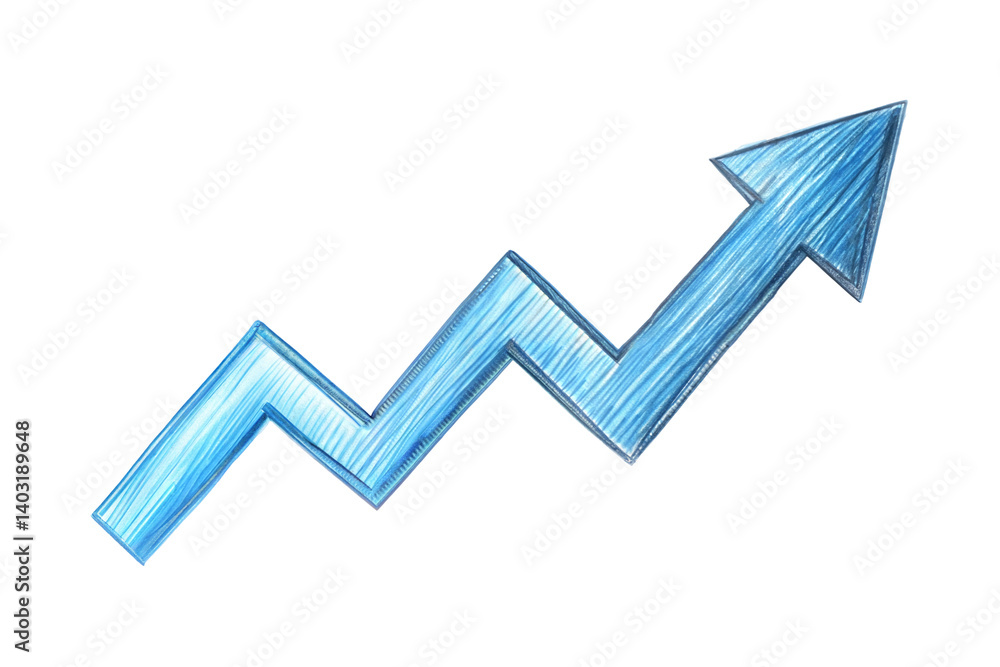 Hand drawn blue upward arrow graph isolated on transparent background. Png Hand drawn blue upward arrow graph isolated on transparent background. Png