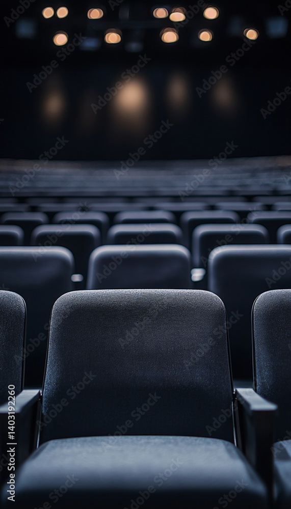 Cinematic view of an empty modern studio seating area with blurred audience background Cinematic view of an empty modern studio seating area with blurred audience background