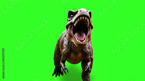 angry dinosaur walking on green screen