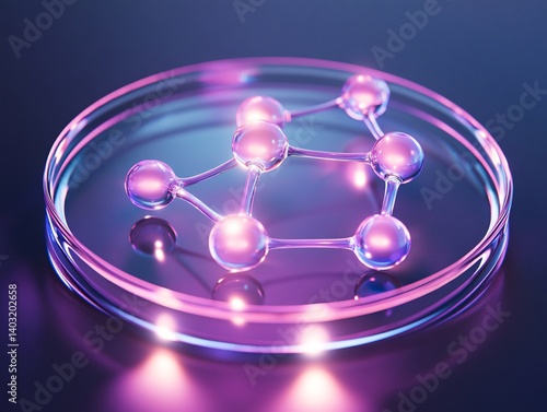 Floating estrogen molecule in petri dish science experiment lab environment close-up view molecular biology concept