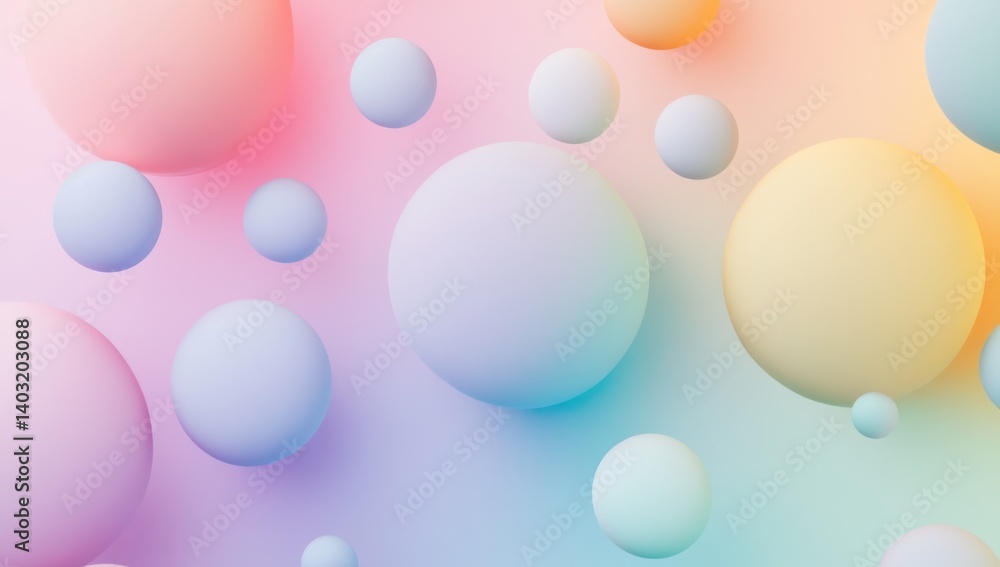 Pastel colored spheres floating on a gradient background creating a soft abstract design. Pastel colored spheres floating on a gradient background creating a soft abstract design.