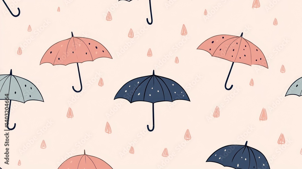 Pastel umbrellas and raindrops seamless pattern. Pastel umbrellas and raindrops seamless pattern.