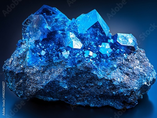 Cobalt ore specimen discovery geology lab mineral photography blue environment close-up crystalline beauty