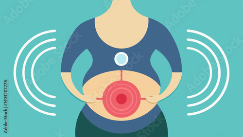 Ultrasound Scan An illustration of an ultrasound transducer p on a pregnant persons abdomen with sound waves visualized as concentric circles.