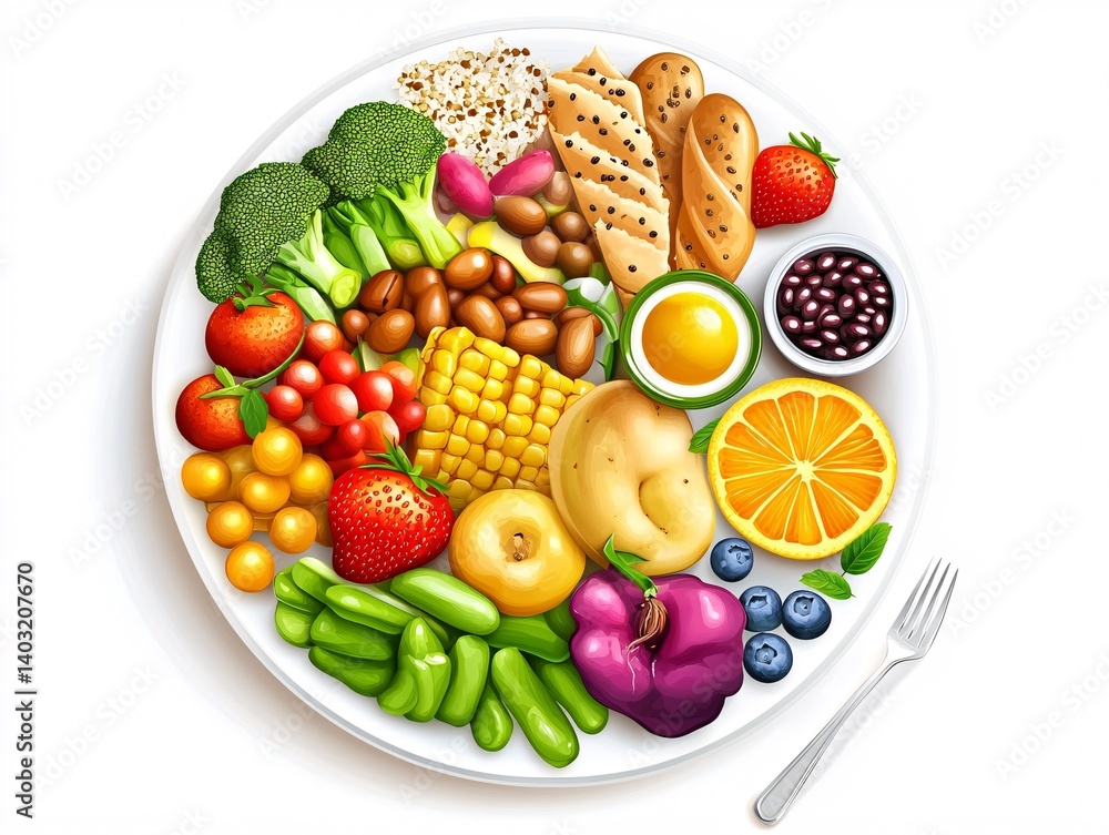 Healthy eating plate infographic displaying balanced foods nutrition educational content kitchen environment top view visual guide Healthy eating plate infographic displaying balanced foods nutrition educational content kitchen environment top view visual guide