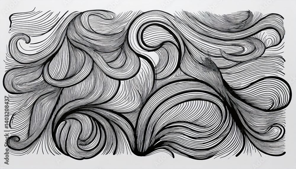 Fototapeta premium Simple hand-drawn squiggle lines in black on transparent background