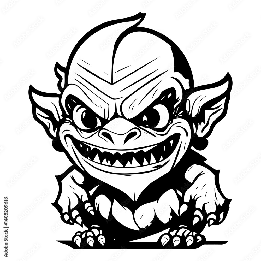 Monochrome Mischief: Grinning Imp Vector Illustration Monochrome Mischief: Grinning Imp Vector Illustration