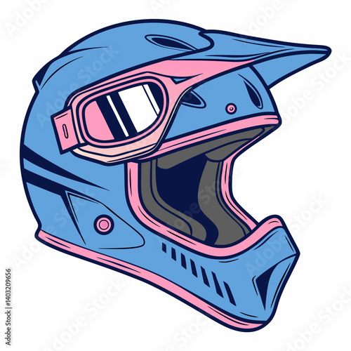 Blue & Pink Motocross Helmet Illustration