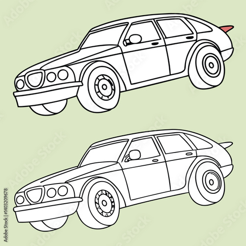 cute coloring book car for child and adult. Adobe Illustrator Artwork