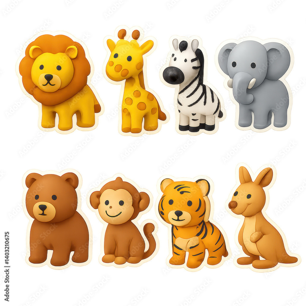 Vibrant 3d wildlife icons set featuring jungle animals Vibrant 3d wildlife icons set featuring jungle animals