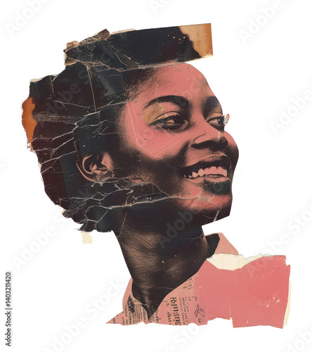 PNG Black woman smile collage cutouts portrait vintage art.