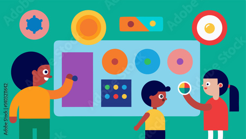 Interactive Sensory Wall A colorful sensory wall featuring various textures buttons and mirrors with children of different abilities exploring its interactive elements together.